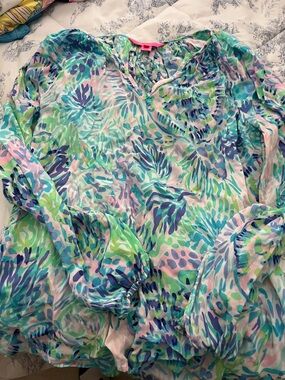 Lilly Pulitzer Multi-Color Floral Tunic Top (Blue, Green, Pink)